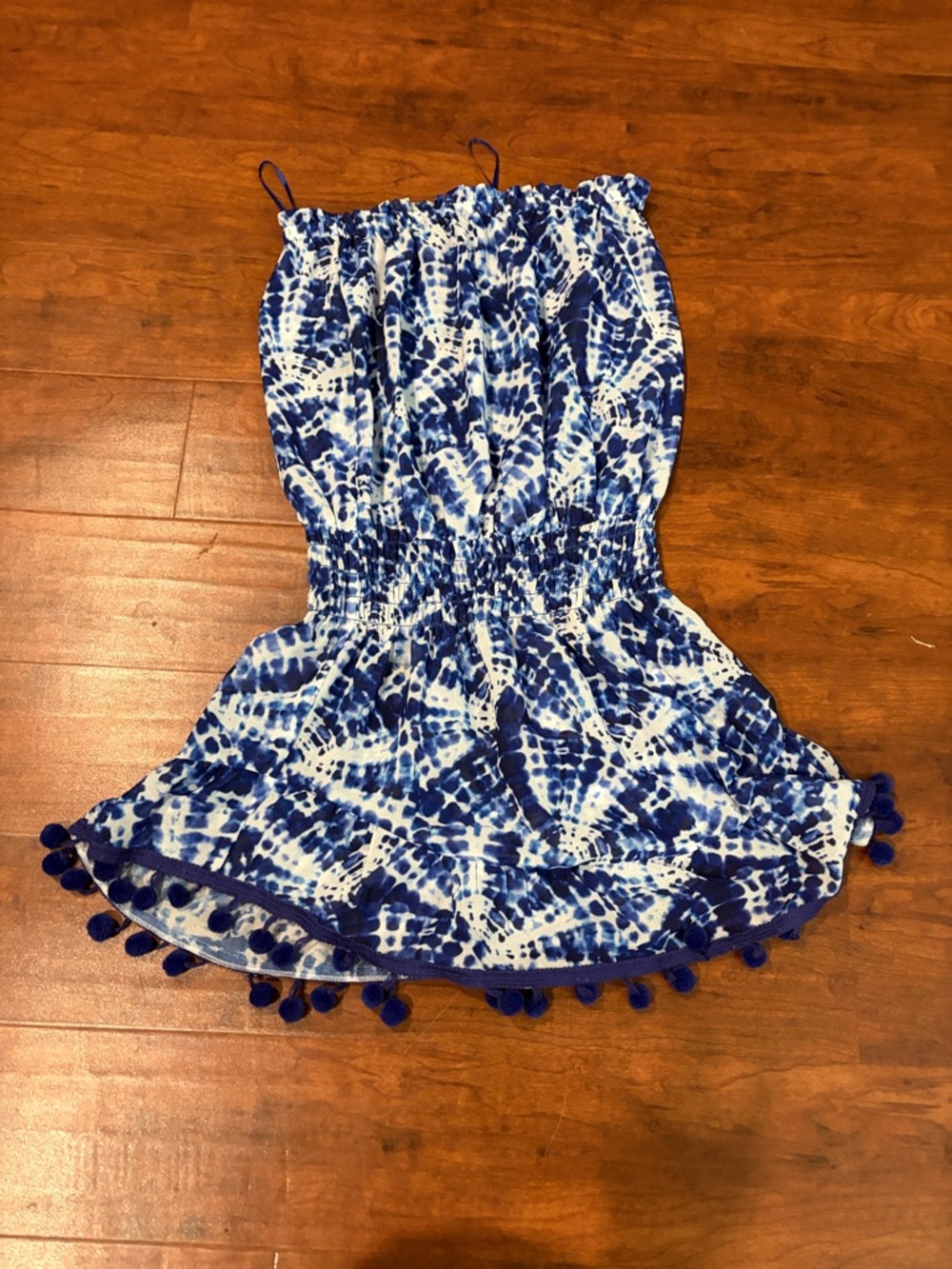 Ramy Brook Womens Blue Tie-Dye Pom Trim Romper Size XS